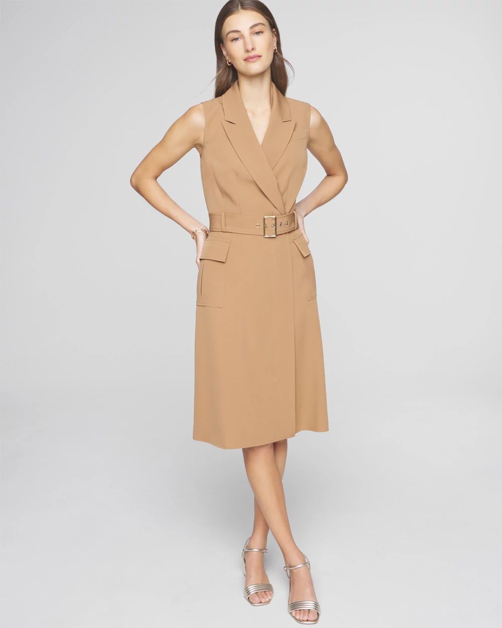 Sleeveless belted blazer dress top